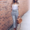 Paper Bag Pants Women Striped High Waist Cropped Trousers - Image 5