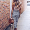 Paper Bag Pants Women Striped High Waist Cropped Trousers - Image 8