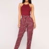 Paper Bag Pants Women Striped High Waist Cropped Trousers - Image 9