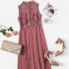 Pink Guipure Lace Overlay Bodice Maxi Dress - Image 6