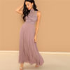 Pink Guipure Lace Overlay Bodice Maxi Dress
