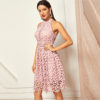 Pink Party Halter Neck Lace Skater Sleeveless Short Dress - Image 4