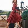 Plaid Vintage Round Neck Bows Swing Midi Dress - Image 3