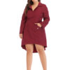 Plus Size Long Sleeve Buttons Shirt Dress - Image 2
