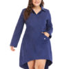 Plus Size Long Sleeve Buttons Shirt Dress - Image 5