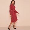 Polka Dot Print Ruffle Trim Cut Out Neck Sexy Dress - Image 5