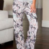Pajama Lounge Pants Women Floral Pants Drawstring Grey Palazzo Pants