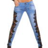 Ripped Cut Out Lace Skinny Denim Jeans For Women - Image 2