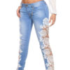 Ripped Cut Out Lace Skinny Denim Jeans For Women - Image 3