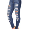 Ripped Jeans Deep Blue Denim Jeans For Women