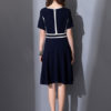 Round Neck Short Sleeve Striped Pleated Flare Dress - Image 3