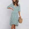 Ruffle Bow Deep V Wrap Plus Size French Floral Dress - Image 3