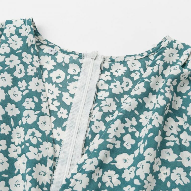 Ruffle Bow Deep V Wrap Plus Size French Floral Dress - Image 6