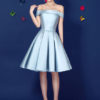 Satin Off The Shoulder Prom Dress Lace Up Pleated Knee Length Dress