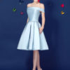 Satin Off The Shoulder Prom Dress Lace Up Pleated Knee Length Dress - Image 4