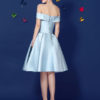 Satin Off The Shoulder Prom Dress Lace Up Pleated Knee Length Dress - Image 6