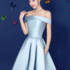 Satin Off The Shoulder Prom Dress Lace Up Pleated Knee Length Dress - Image 7
