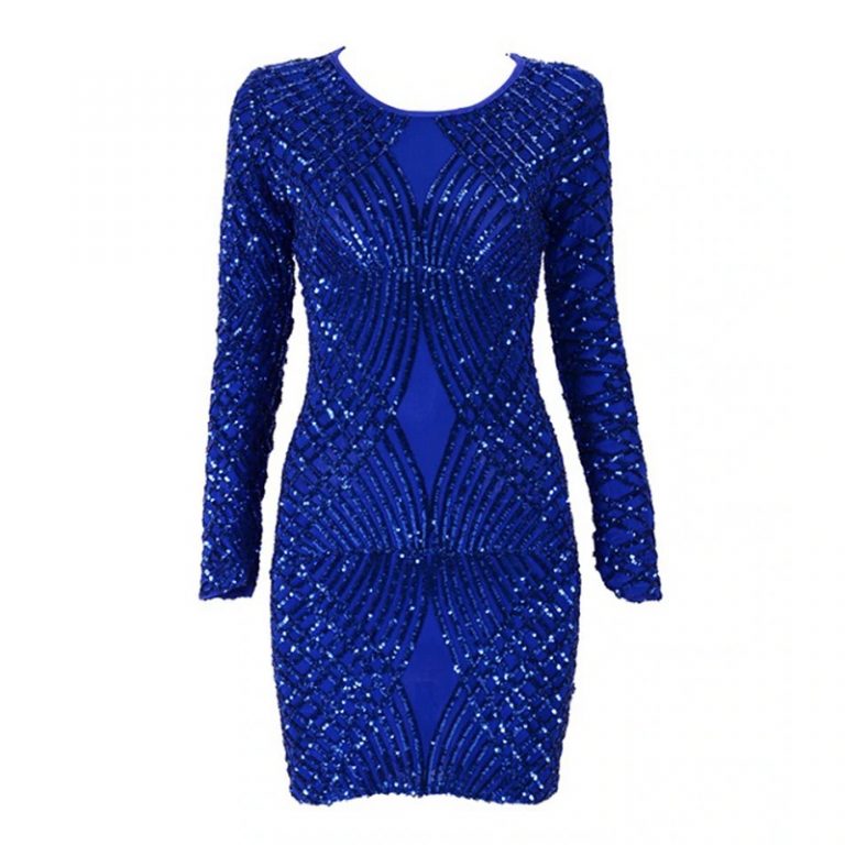 Sequins O-Neck Long Sleeve Sexy bodycon Party Dress