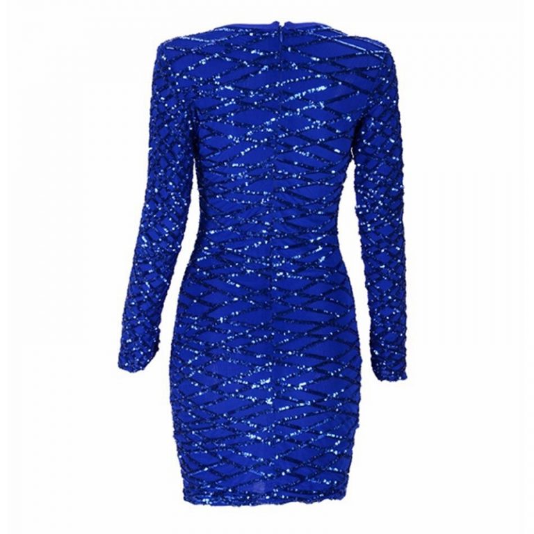 Sequins O-Neck Long Sleeve Sexy bodycon Party Dress - Image 3
