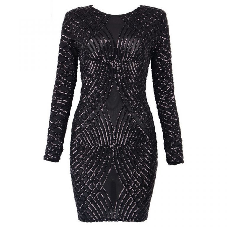 Sequins O-Neck Long Sleeve Sexy bodycon Party Dress - Image 5