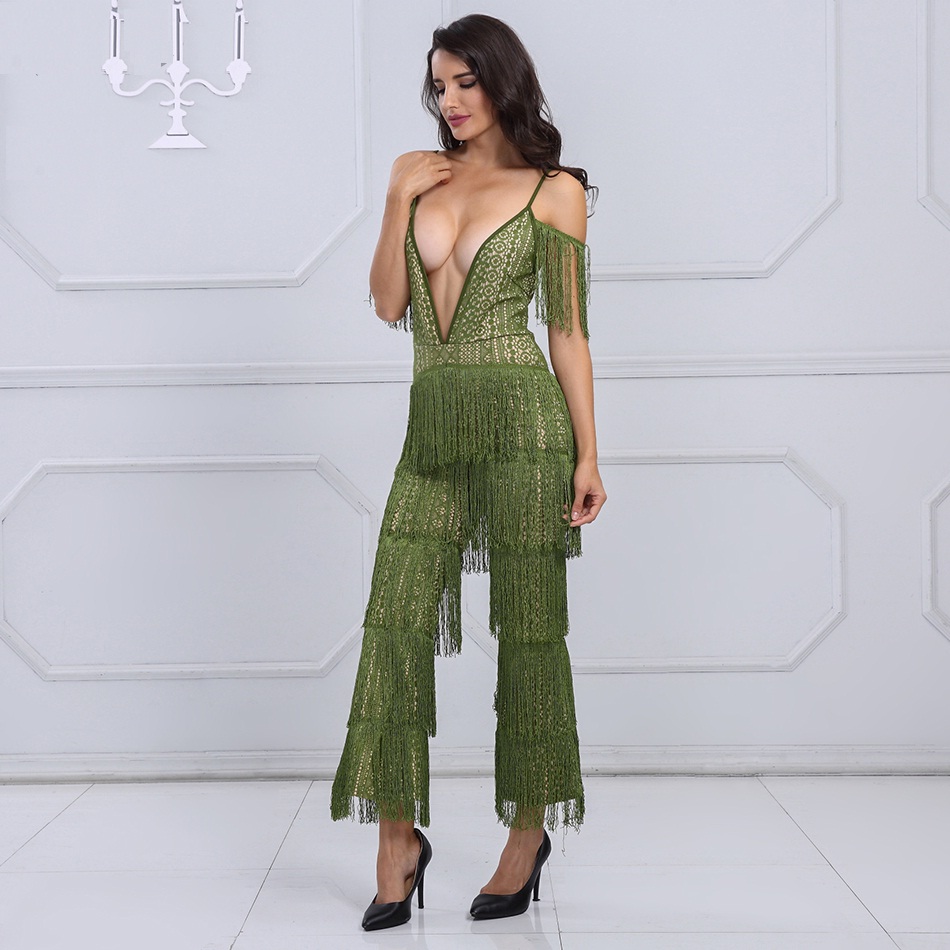 Sexy Deep V Neck Celebrity Party Long Jumpsuit - Image 2