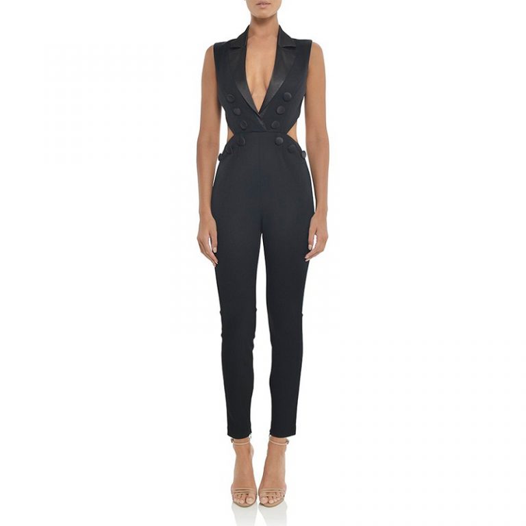 Sexy Deep V Neck Hollow Out Runway Party Jumpsuit