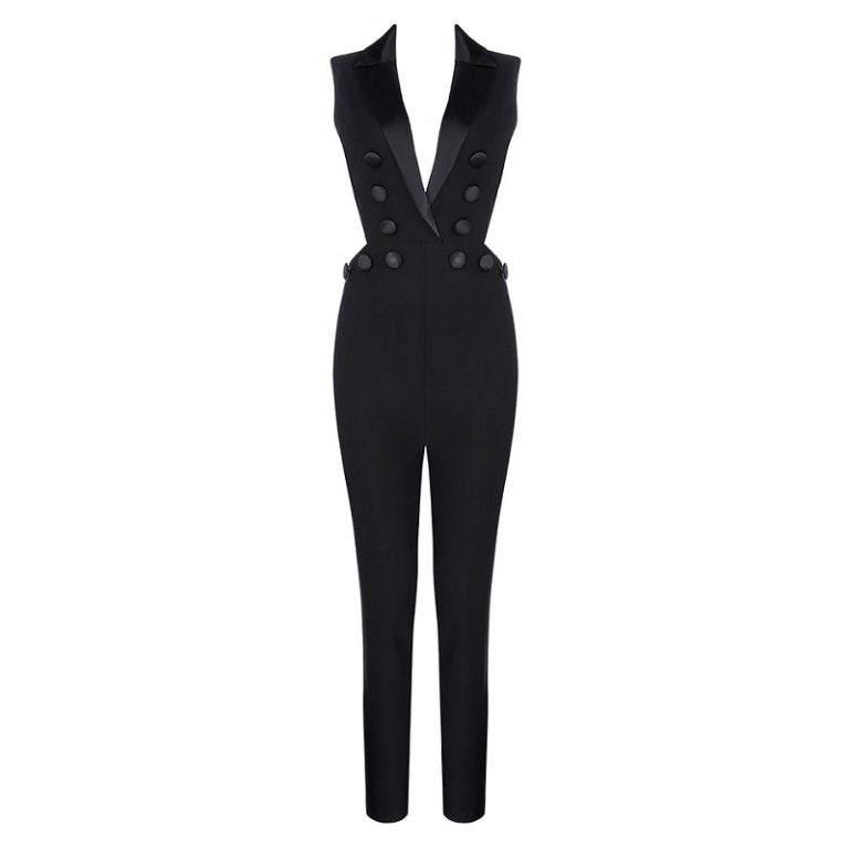 Sexy Deep V Neck Hollow Out Runway Party Jumpsuit - Image 3