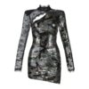 Sexy Long Sleeve Sequin Lace Hollow Out Mini Club Dress - Image 4