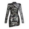 Sexy Long Sleeve Sequin Lace Hollow Out Mini Club Dress - Image 5
