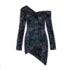 Sexy One Shoulder Long Sleeve Mini Bodycon Club Dress - Image 2