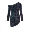 Sexy One Shoulder Long Sleeve Mini Bodycon Club Dress - Image 3
