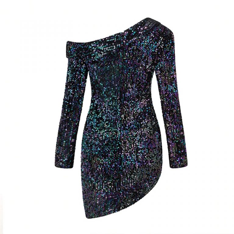 Sexy One Shoulder Long Sleeve Mini Bodycon Club Dress - Image 3