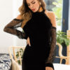 Sexy Velour Cold Shoulder Mini Dress - Image 3
