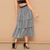Silver Tiered Layer Ruffle Glitter Mid Waist Skirt - Image 2
