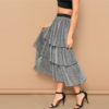 Silver Tiered Layer Ruffle Glitter Mid Waist Skirt - Image 3