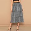 Silver Tiered Layer Ruffle Glitter Mid Waist Skirt - Image 4