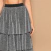 Silver Tiered Layer Ruffle Glitter Mid Waist Skirt - Image 5