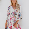 Sleeved Printed V Neck Mini Dress