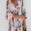 Sleeved Printed V Neck Mini Dress - Image 2