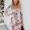 Sleeved Printed V Neck Mini Dress - Image 3