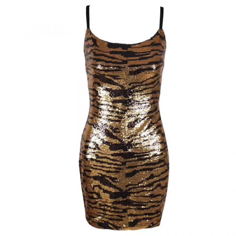 Spaghetti Strap Leopard Print Sexy Mini Club Dress - Image 2