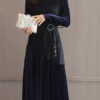 Stand Collar Midi Dress Pleated Dress - Image 4