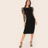 Star Print Puff Sleeve Long Sleeve Elegant Bodycon Party Dress