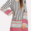 Striped Shift Flared Sleeve Printed Dress