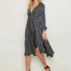 Striped Skater V Neck Knotted Puff Sleeve Dress - Image 4
