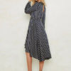 Striped Skater V Neck Knotted Puff Sleeve Dress - Image 3