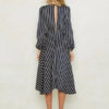 Striped Skater V Neck Knotted Puff Sleeve Dress - Image 5