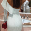 Stripes Long Sleeves Ruffles One Shoulder Mini Dress - Image 2