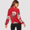 Tie Neck Flower Print Stand Collar Long Sleeve Blouse - Image 3