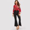 Tie Neck Flower Print Stand Collar Long Sleeve Blouse - Image 4